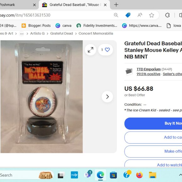 Grateful Dead Ice Cream Kid Baseball - Packaged 1972 See prices in photos - Picture 5 of 6